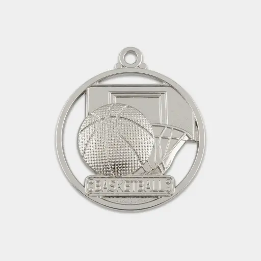 MEDALLA DE BALONCESTO 5 CM PLATEADA